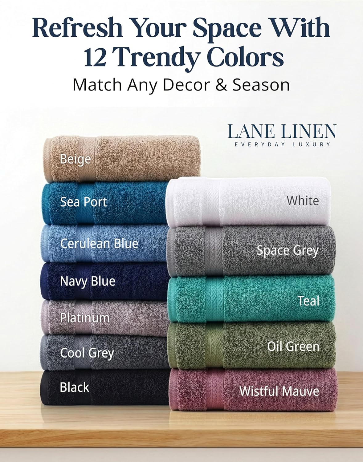 lane linen bath towel set 100% cotton 16, view 9