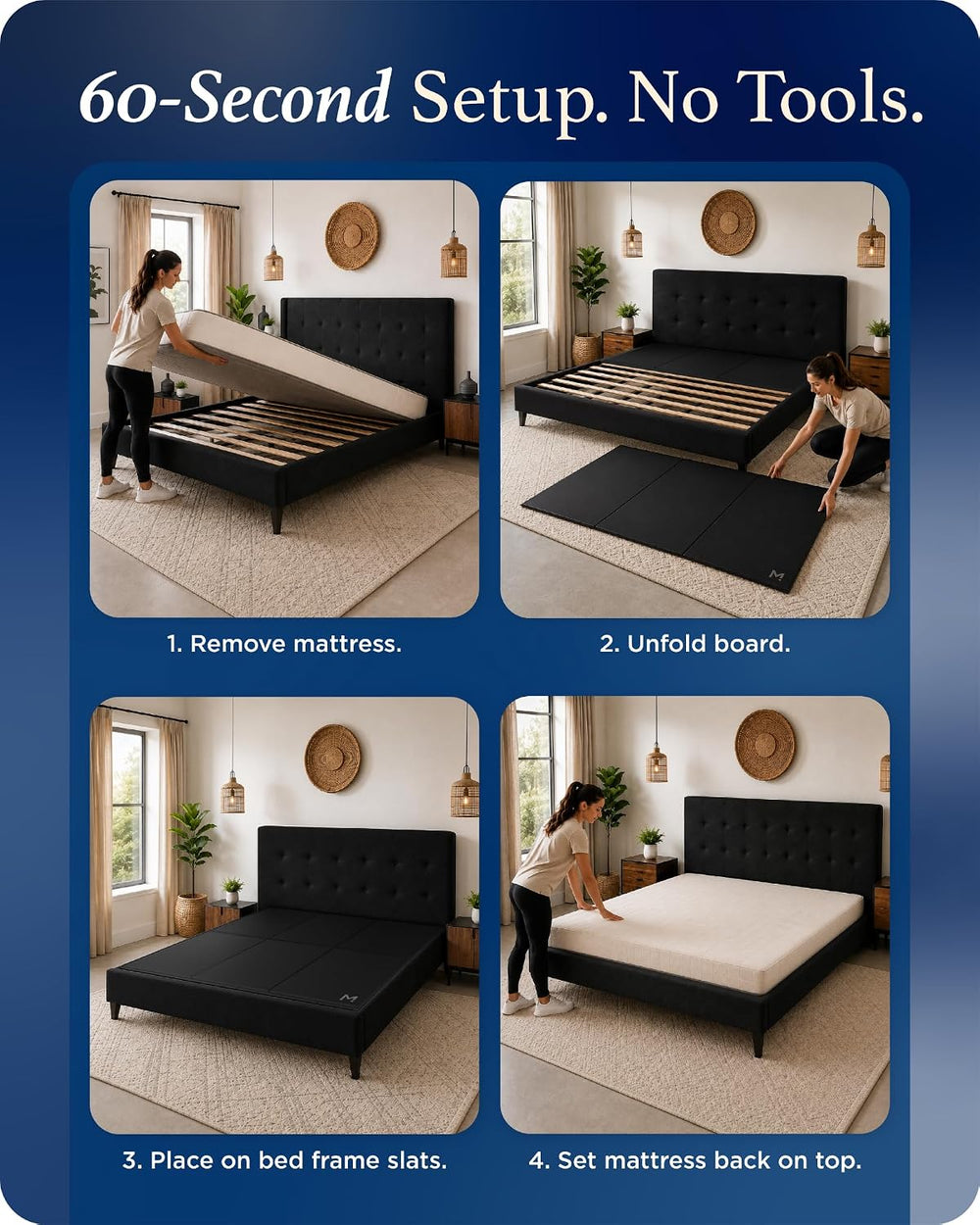 Heavy Duty Bunkie Board Full Size (54x75) - Under Bed Support, Black