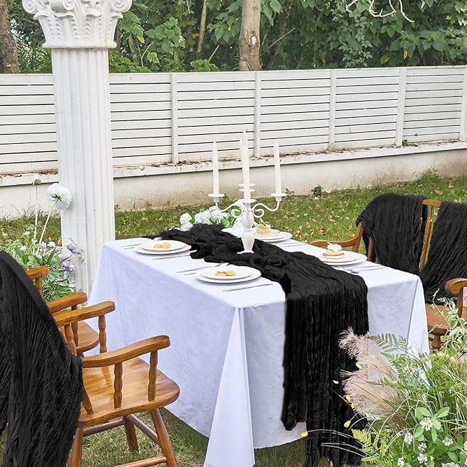 IVAPUPU 6 Pcs Cheesecloth Table Runner - 10ft Black Boho Gauze Black Cheese - Image 7