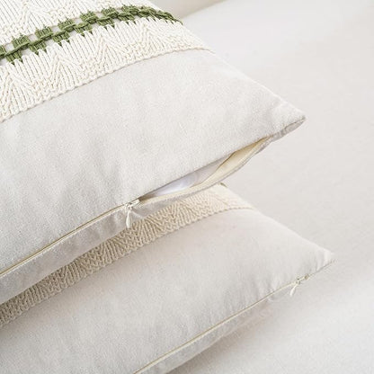 Fancy Homi Set of 2 Boho Moss Green Long Lumbar Decorative Throw Pillow Cover - Image 3