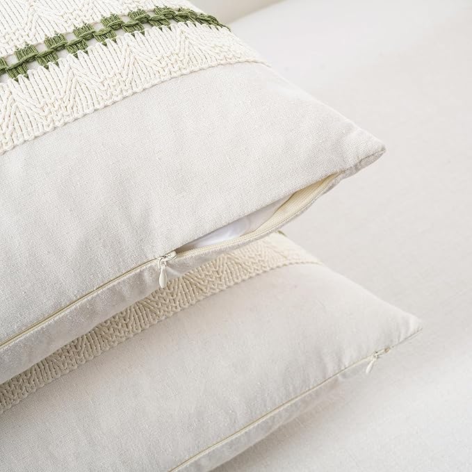 Fancy Homi Set of 2 Boho Moss Green Long Lumbar Decorative Throw Pillow Cover - Image 3