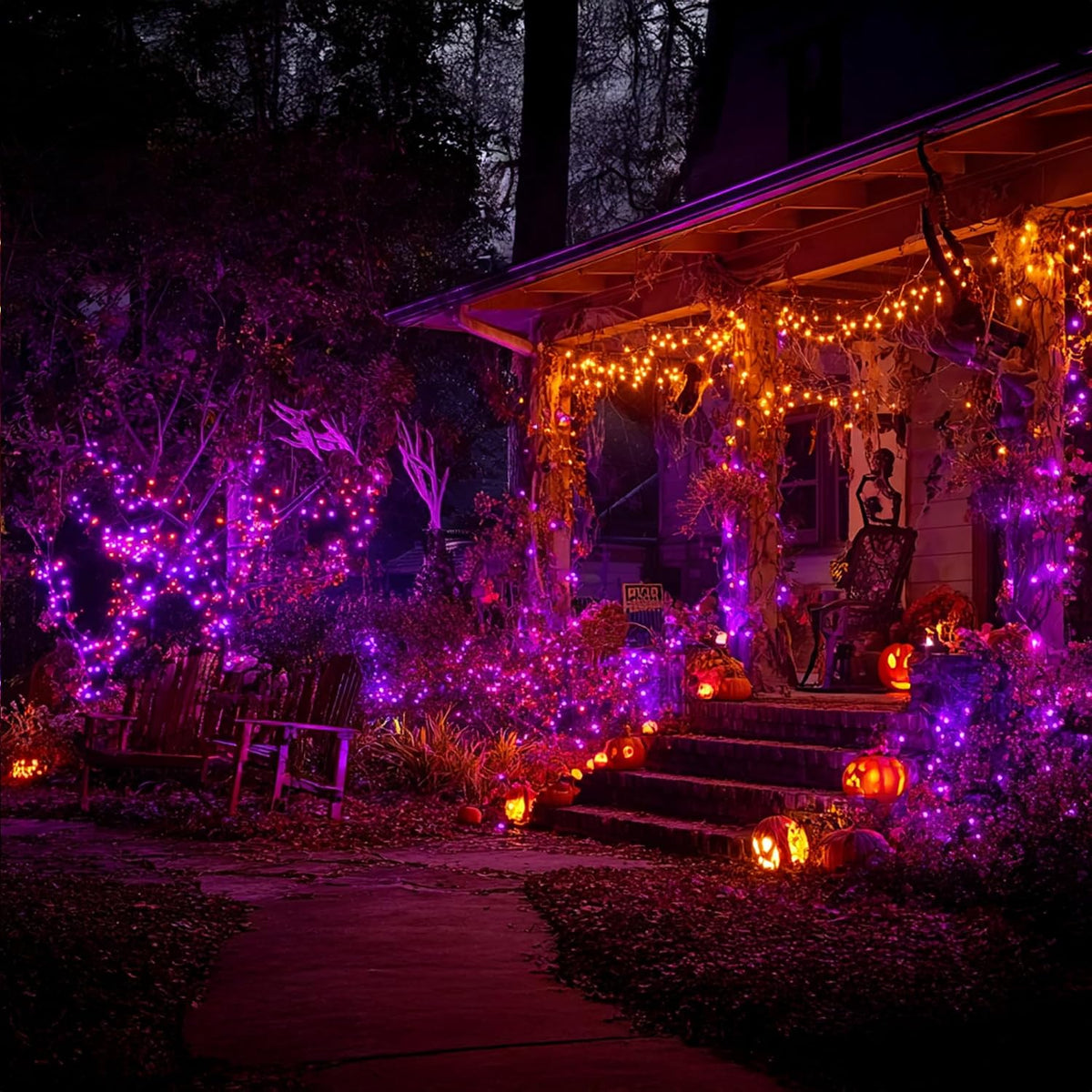 Dazzle Bright Outdoor Halloween String Lights, 1000 LED 328 FT Plug in Fairy Light with Remote Control 8 Modes & Timer, Waterproof Decoration for Home Garden Yard Wedding, Purple and Orange