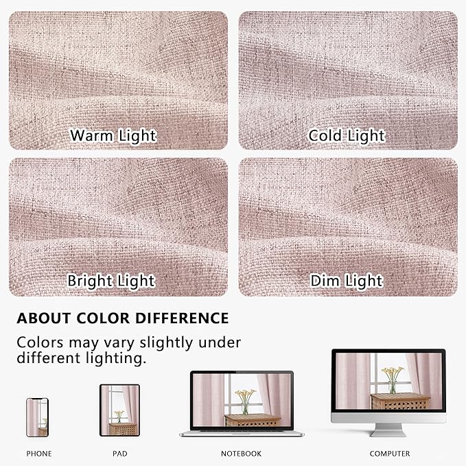 OVZME Blush Pink Valance for Windows, Light Filtering Faux Linen Textured Small - Image 8