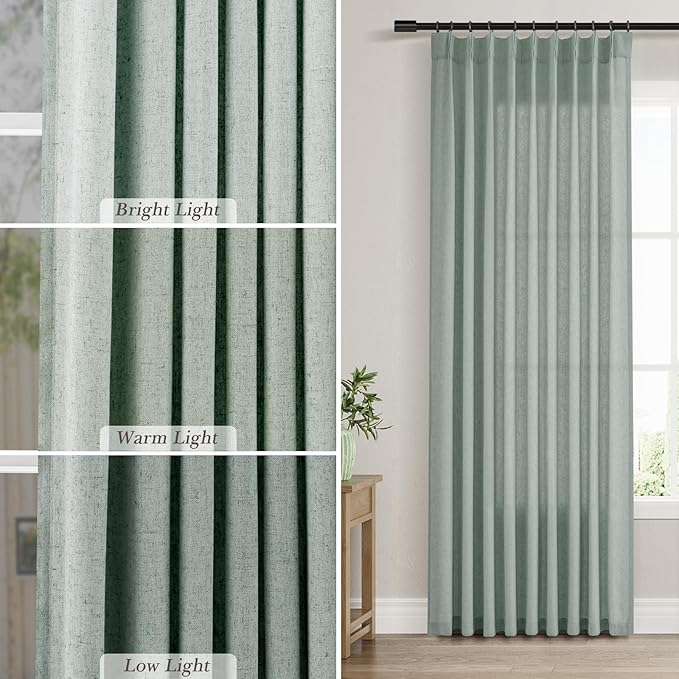 Desert Sage Pinch Pleated Linen Curtains 102 Inch Length 2 Panels - Image 4