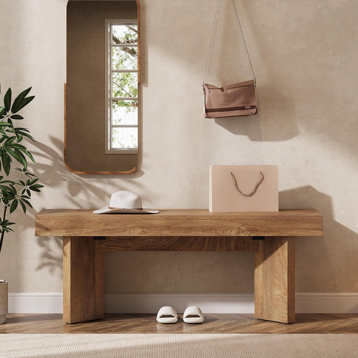 tribesigns 47" wooden entryway bench, farmhouse indoor end, package contents