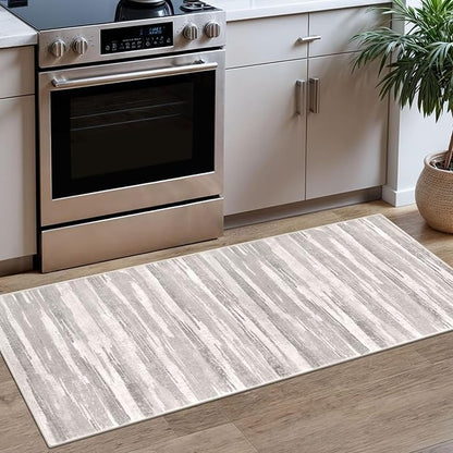 Modern Abstract Runner Rug 2x5, Neutral Light Beige and Grey Washable Entryway by lansny