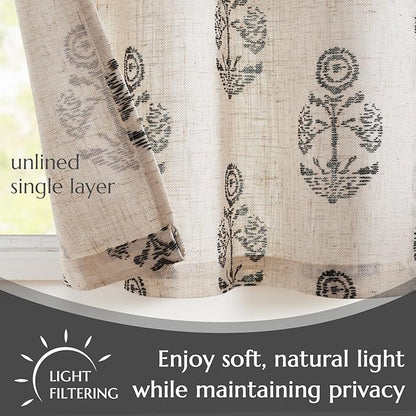 jinchan Linen Kitchen Curtains 36 Inch Floral Tier Curtains Farmhouse Cottage - Image 5
