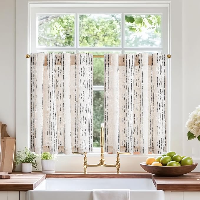 jinchan Boho Kitchen Curtains Linen Cafe Tier Curtains 24 Inch Bohemian by JINCHAN
