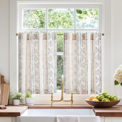 jinchan Boho Kitchen Curtains Linen Cafe Tier Curtains 24 Inch Bohemian by JINCHAN