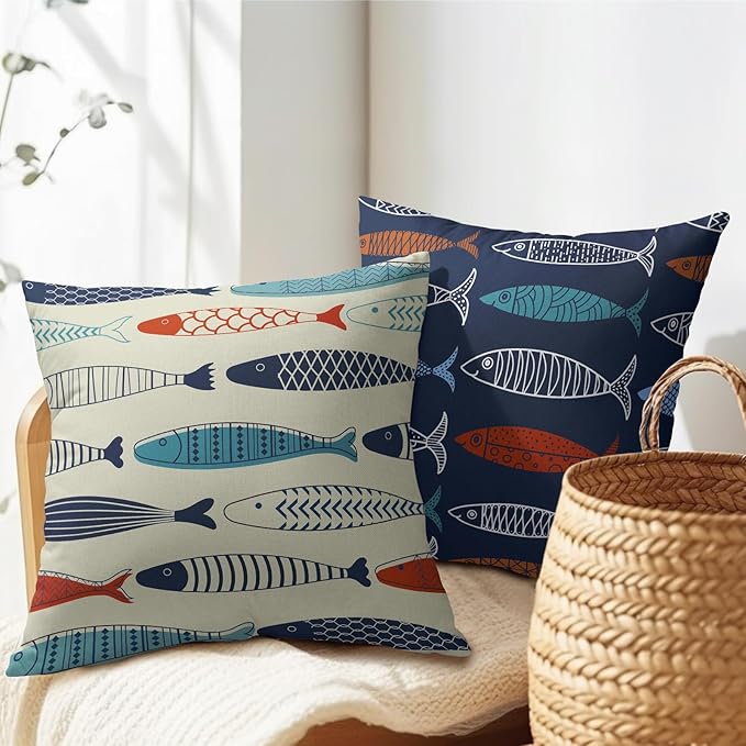 Fish Throw Pillow Covers Decorative Cotton Linen Pillowcases 24x24 inch - Image 5