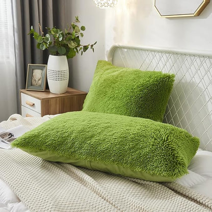Uhamho Set of 2 Standard Faux Fur Throw Pillow Covers Soft Velvet Decorative by Uhamho