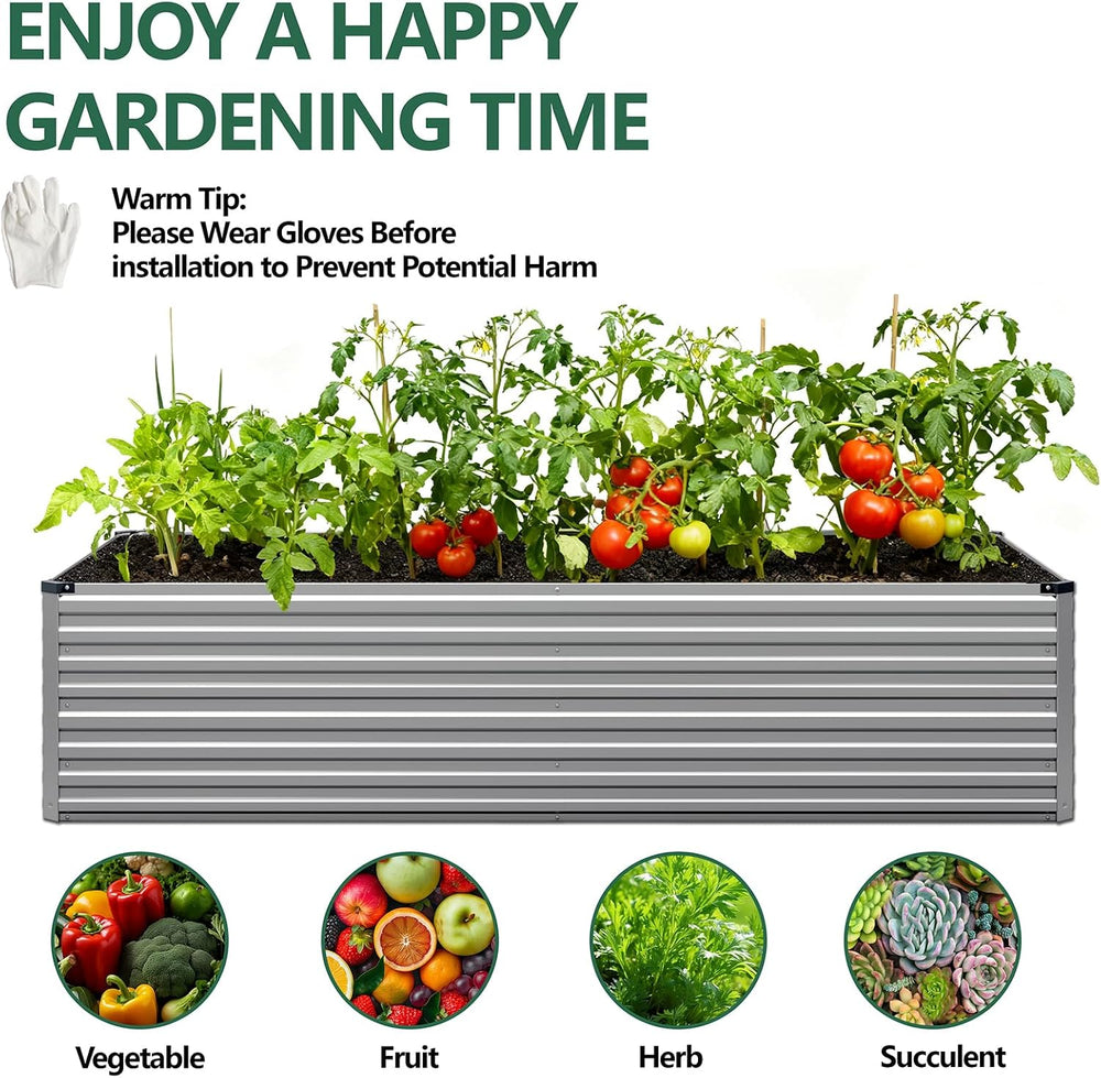 Vengarus 12x2x2ft Galvanized Raised Garden Bed,Metal Raised Beds Kit Silver