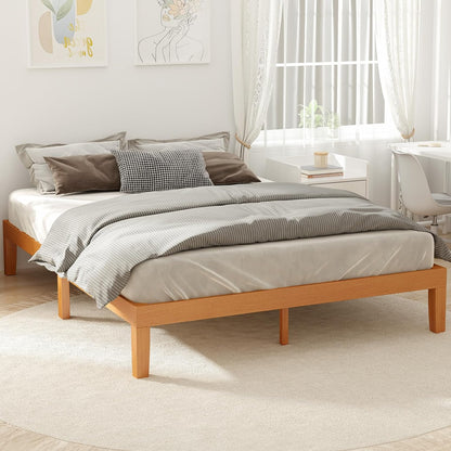 olixis queen 12 inch solid wood platform bed on a desk or shelf