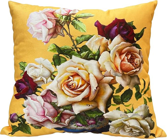 Decorative Throw Pillow with Vintage Rose Print, Floral Design by whooplaArt