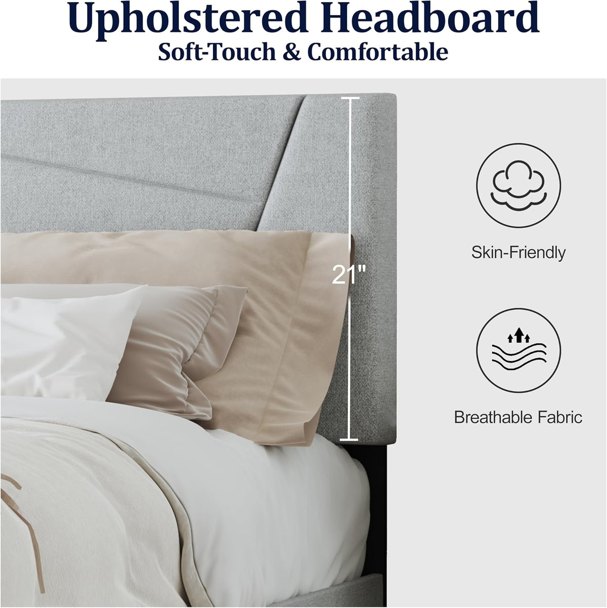 queen size upholstered bed frame frame with headboard，velvet, side view