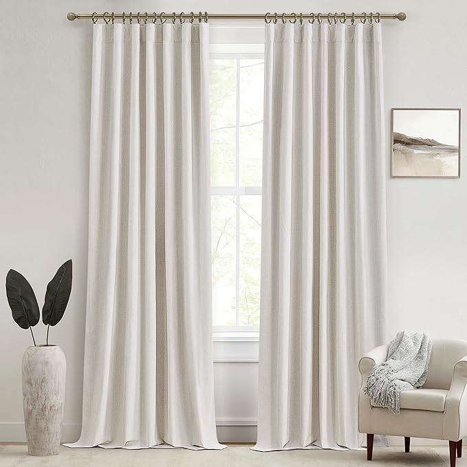 Extra Long Ivory Curtains for Living Room Blackout 108 Inches Insulating Sound by QJMYDECO