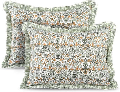 Ridhi Goldenrod Yellow 100% Cotton Block Print Ruffle Bed Sham Cover 20''×26'' by Ridhi