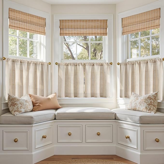 jinchan Striped Linen Kitchen Curtains 20 Inches Length Tier Curtains Farmhouse - Image 4