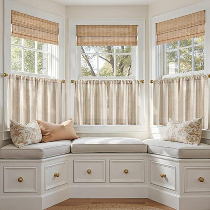 jinchan Striped Linen Kitchen Curtains 20 Inches Length Tier Curtains Farmhouse - Image 4