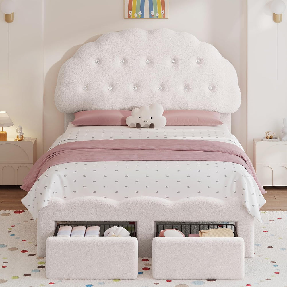 Decofy Queen Bed Frame with 2 Storage Drawers, Cloud Cookie Queen Size Uphols...