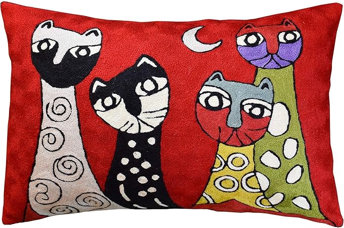 Lumbar Picasso Cat Pillow Cover Red Kitties Pillowcase Cute Cat Cushion Kitty by Kashmir+Designs