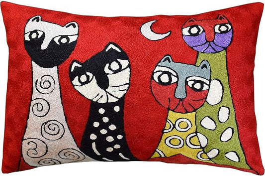 Lumbar Picasso Cat Pillow Cover Red Kitties Pillowcase Cute Cat Cushion Kitty by Kashmir+Designs