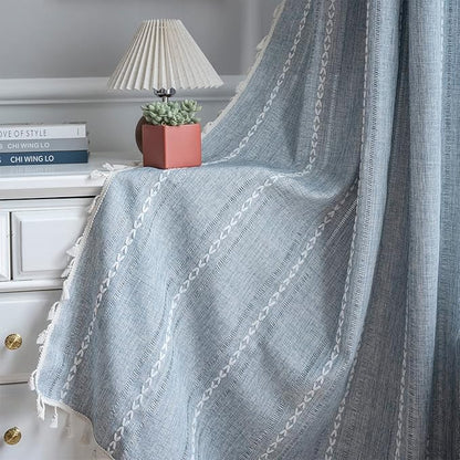 ColorBird Boho Curtains 84 inch Length 2 Panels Sets Farmhouse Blue Linen Boho by ColorBird