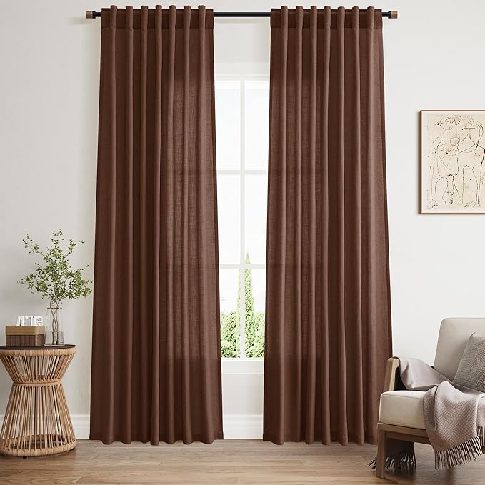 Nanspring Mocha Brown Linen Curtains 84 Inches Long by Nanspring