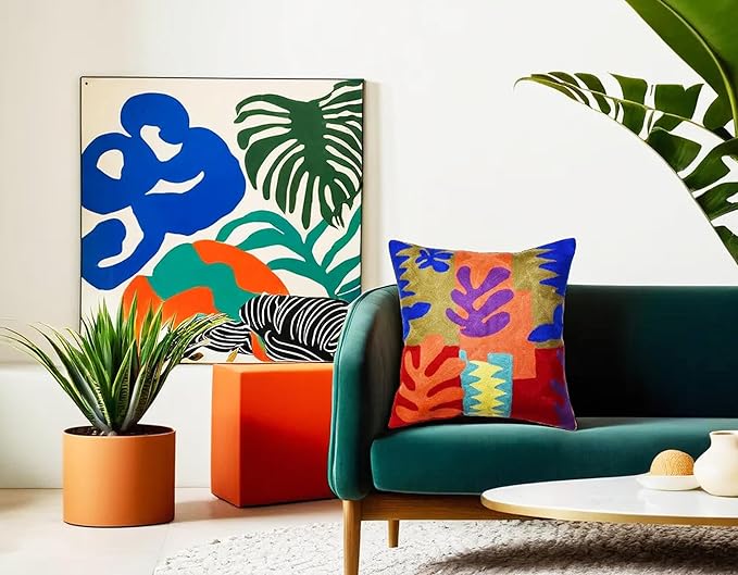 Matisse Decorative Pillow Cover Cutouts Hand Embroidered Abstract Toss Pillows - Image 2