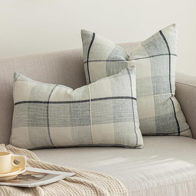 vctops Rustic Lattice Cotton Linen Decorative Throw Pillow Cover Embroidery - Image 2