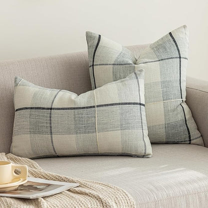 vctops Rustic Lattice Cotton Linen Decorative Throw Pillow Cover Embroidery - Image 2