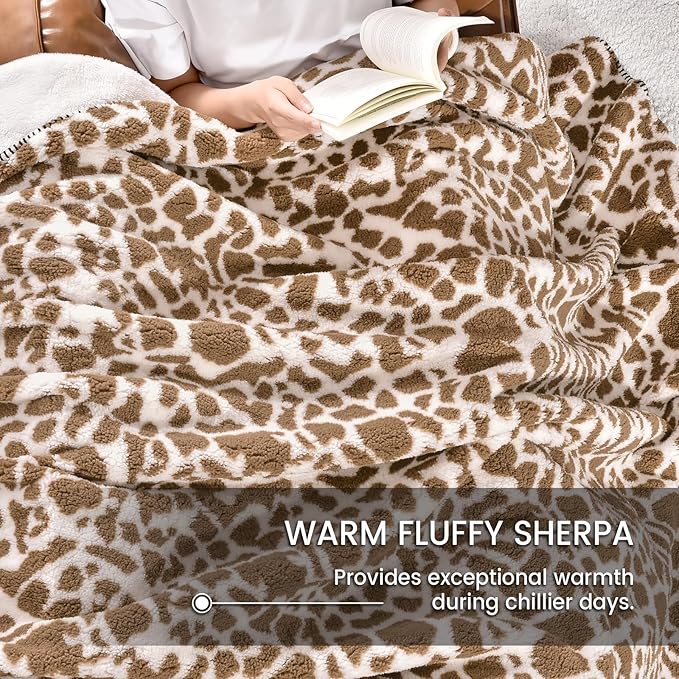 PHF Giraffe Print Sherpa Fleece Blanket Twin Size - Image 5