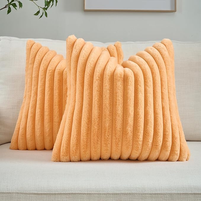 FUTEI Orange Throw Pillow Covers Set of 2, 22x22 Inch Striped Texture Cushion by FUTEI