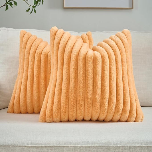 FUTEI Orange Throw Pillow Covers Set of 2, 22x22 Inch Striped Texture Cushion by FUTEI