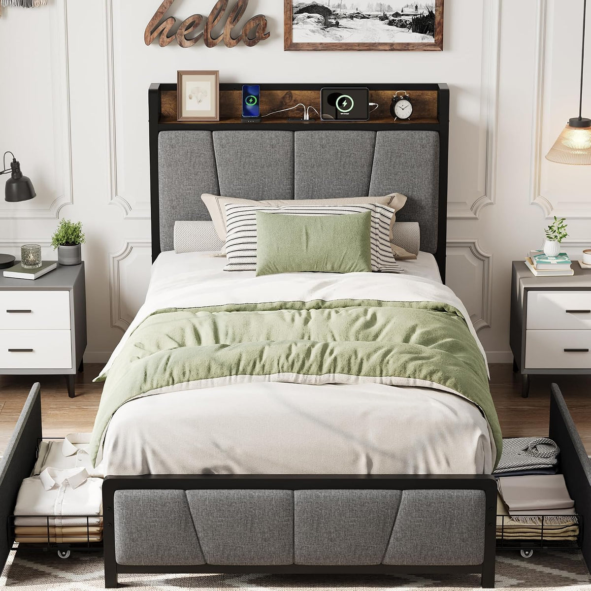 gaomon twin size bed frame with 2 drawers, main product view