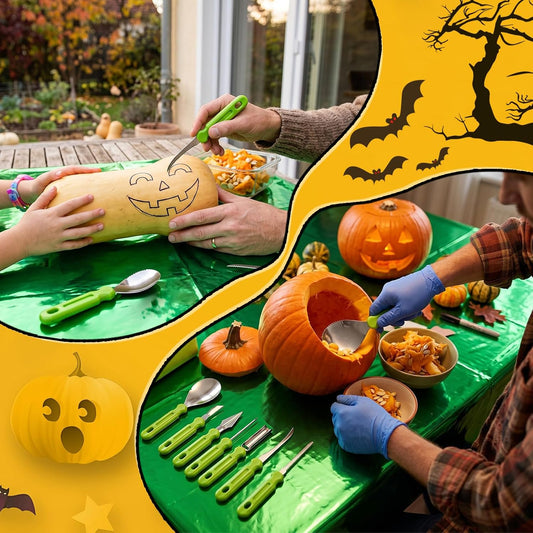 LemonRoad 20 Pcs Halloween Pumpkin Carving Kit Includes 6 Carving Tools, 2 Tablecloth, 6 Awards Ribbon, 6 Apron, Halloween Decor for Pumpkin Party supplies