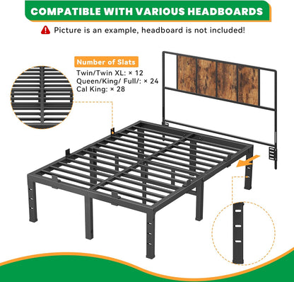 14 inch bed frame king heavy duty, upgrade, front angle view