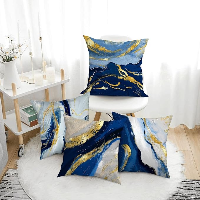 Navy Blue and Gold Throw Pillow Covers 18x18 Inches Set of 4, Modern Decorative - Image 5