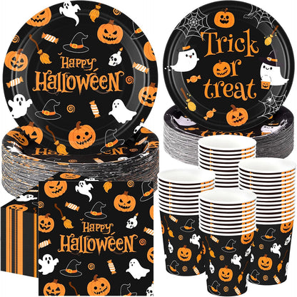 250 Pcs Halloween Party Supplies, Paper Plates Napkins and Cups, Black