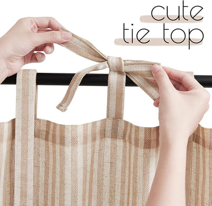jinchan Tie Top Linen Kitchen Curtains 24 Inches Striped Tier Curtains - Image 2