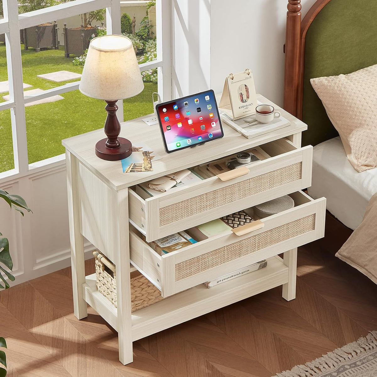 leyaoyao 31.5" wide rattan night stand set 2, front angle view