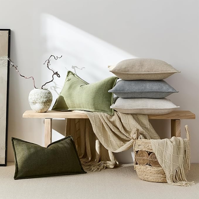 12x20 Linen Pillow Covers Sage Green Pack of 2 Farmhouse Boho Neutral Accents - Image 5