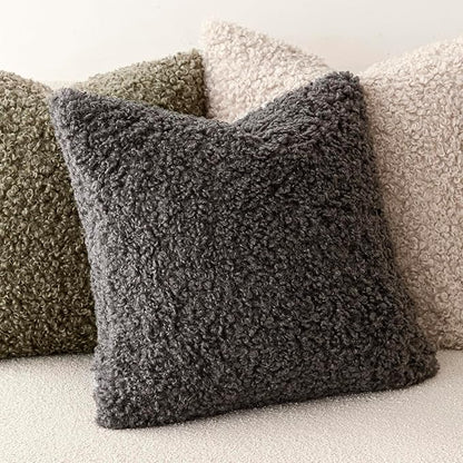 Foindtower 2 Pieces 16x16 Inch Dark Gray, Faux Fur Throw Pillow Cover Accent - Image 4