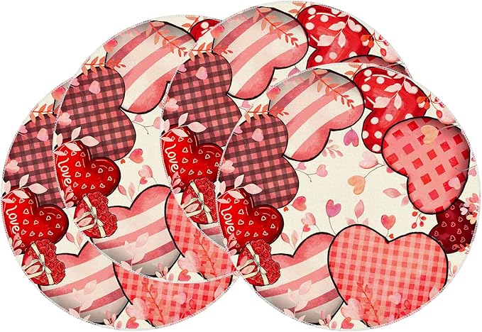 XCHI Love Hearts Valentine's Day Round Placemats Set of 4 Table Mats by XCHI