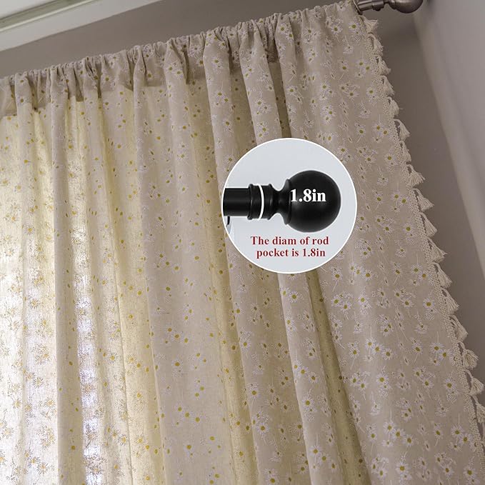 ENJOYBRIDAL Daisy Floral Curtains 84 Inch Length 4 Panels Tassel Drapes Rod - Image 2