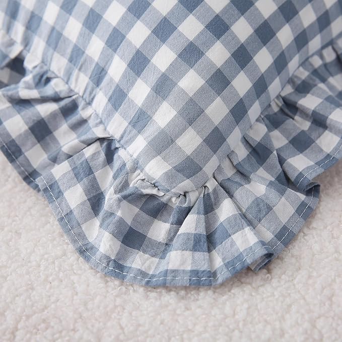 2 Pack Dust Blue Plaid Ruffle Gingham Lumbar Pillow Shams, 100% Yarn-Dyed - Image 7