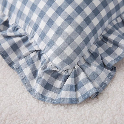 2 Pack Dust Blue Plaid Ruffle Gingham Lumbar Pillow Shams, 100% Yarn-Dyed - Image 7