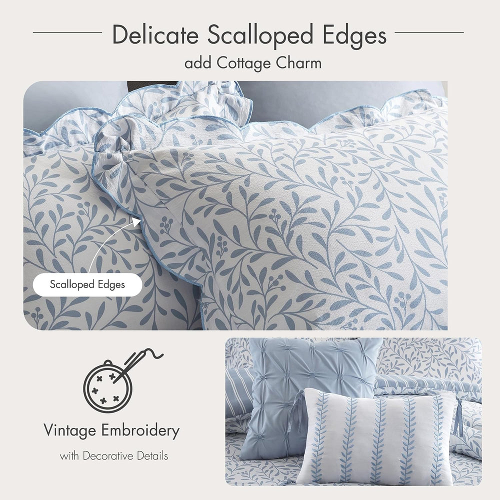 Madison Park Blue Floral Comforter Set King, 5PC Reversible Bedding Set