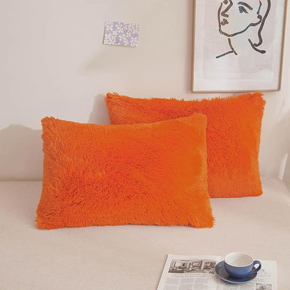 XeGe Faux Fur Fluffy Pillow Cases, Soft Plush Shaggy Furry Orange Pillowcases by XeGe