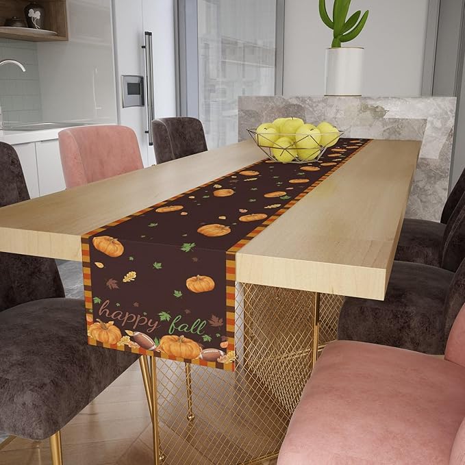 Happy Fall Pumpkin 13x36 inch Rustic Floral Linen Table Runner - Image 7
